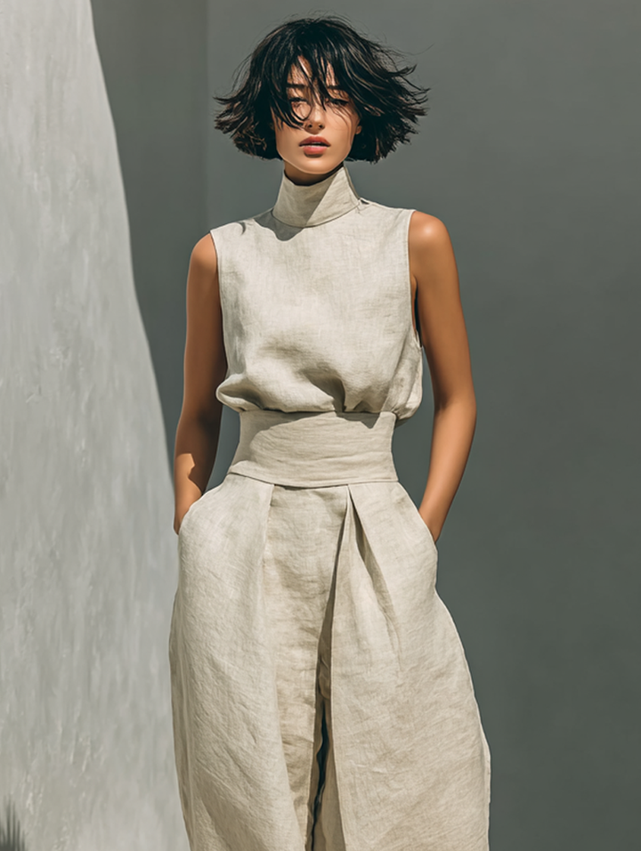 Maria™ | Complete Set with Tank Top and Wide-Leg Trousers in Cotton and Linen