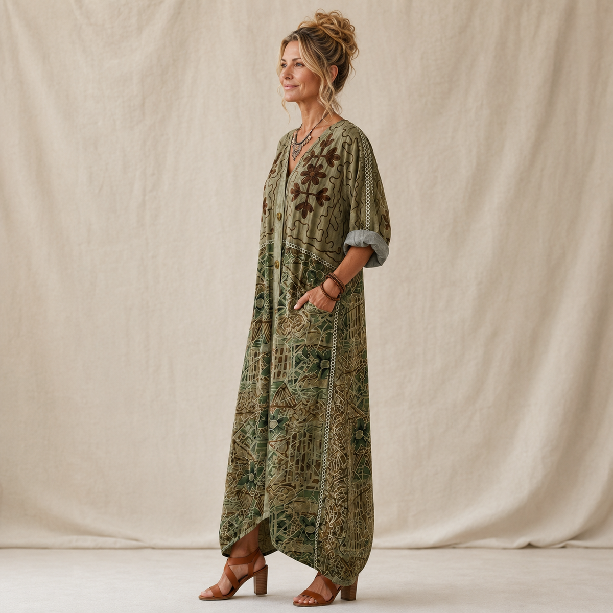 Aleta | Button Front Oversized Pocket Midi Dress