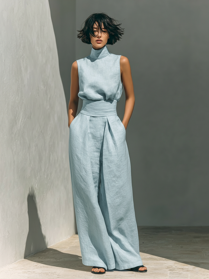 Maria™ | Complete Set with Tank Top and Wide-Leg Trousers in Cotton and Linen